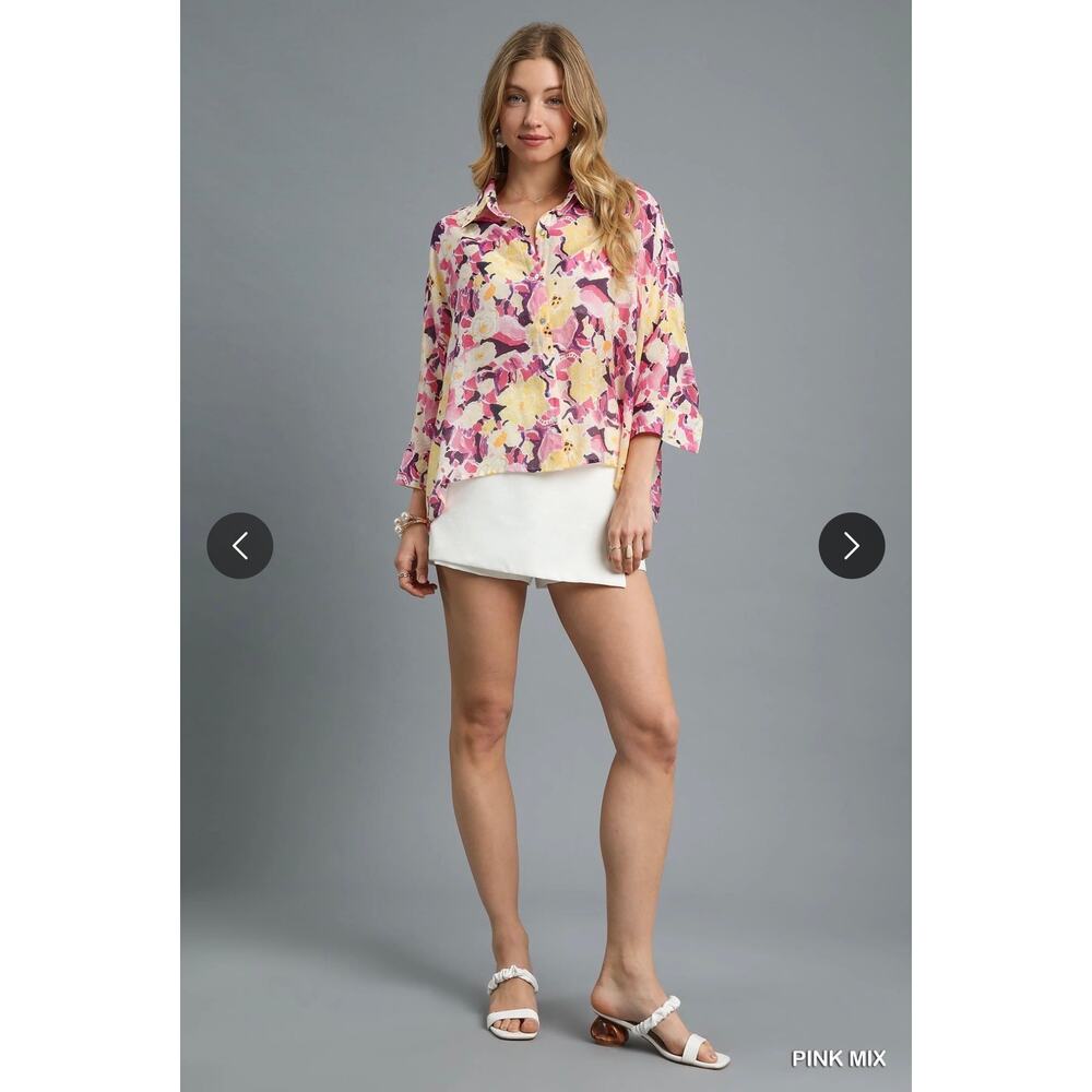 Umgee - Water Color Button-up Blouse - Large - Picture 2 of 6